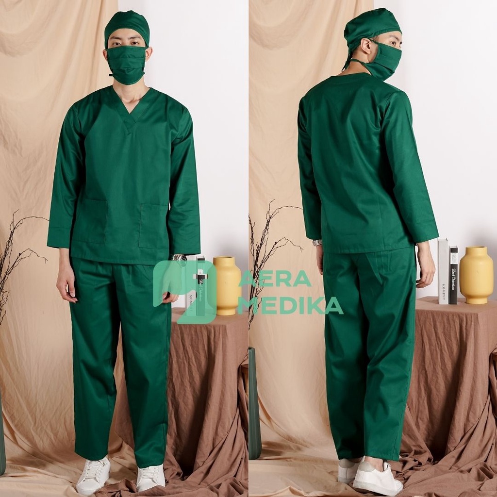 SCRUB/ BAJU JAGA/ SERAGAM OKA Lengan Panjang Aera Medika-Forest Green