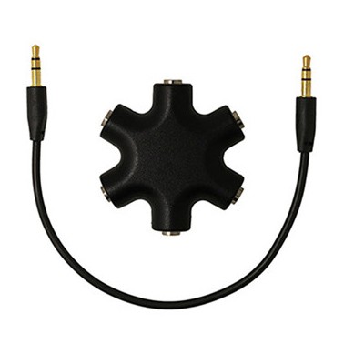 ALLOYSEED 6 Way Ports Male to 5 Female Audio Earphone 3.5mm Jack Splitter Adapter - JLT108 - Black