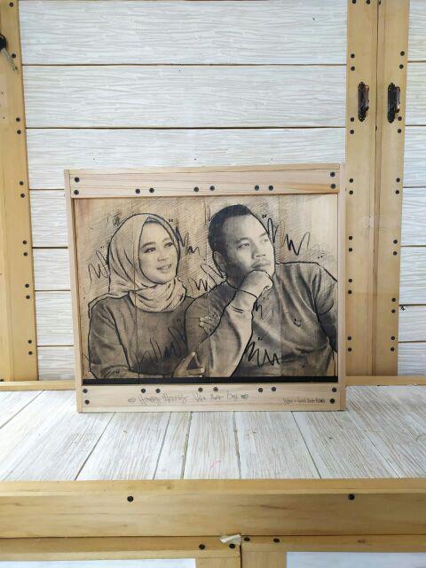 Lukisan Kayu - Landscape 47x42cm - Photo On Wood - Sketsa - Buatmekar