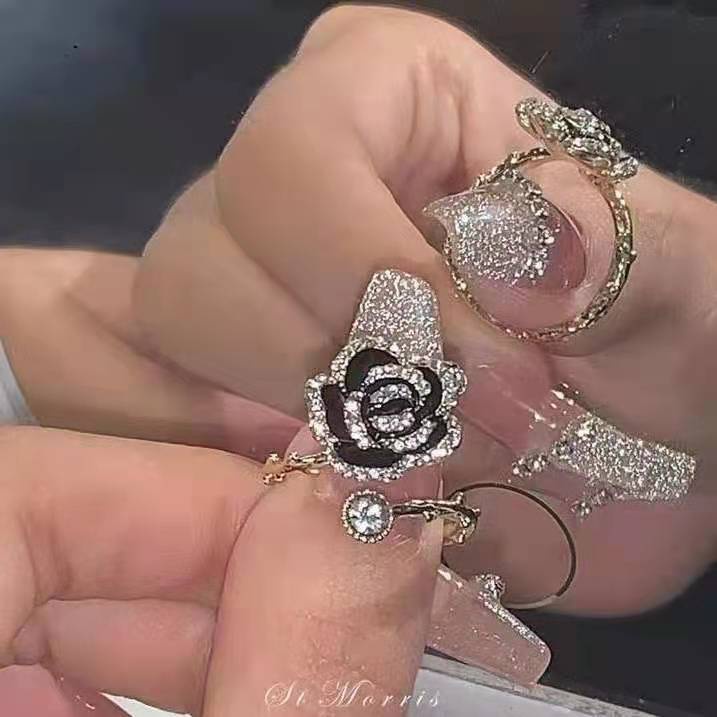 Cincin Model Terbuka Desain Bunga Kamelia Hias Kristal Gaya Korea Untuk Wanita