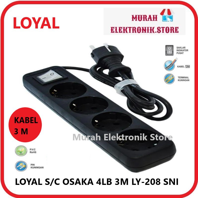 LY-208 3M 4L Loyal Stop Kontak 3 Meter 4 Lubang + Saklar / Colokan