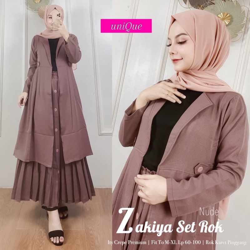 one Set + Rok Tunik Wanita  (Zakiya Set rok) Muslim Jumbo Bahan Itty Crepe Terbaru