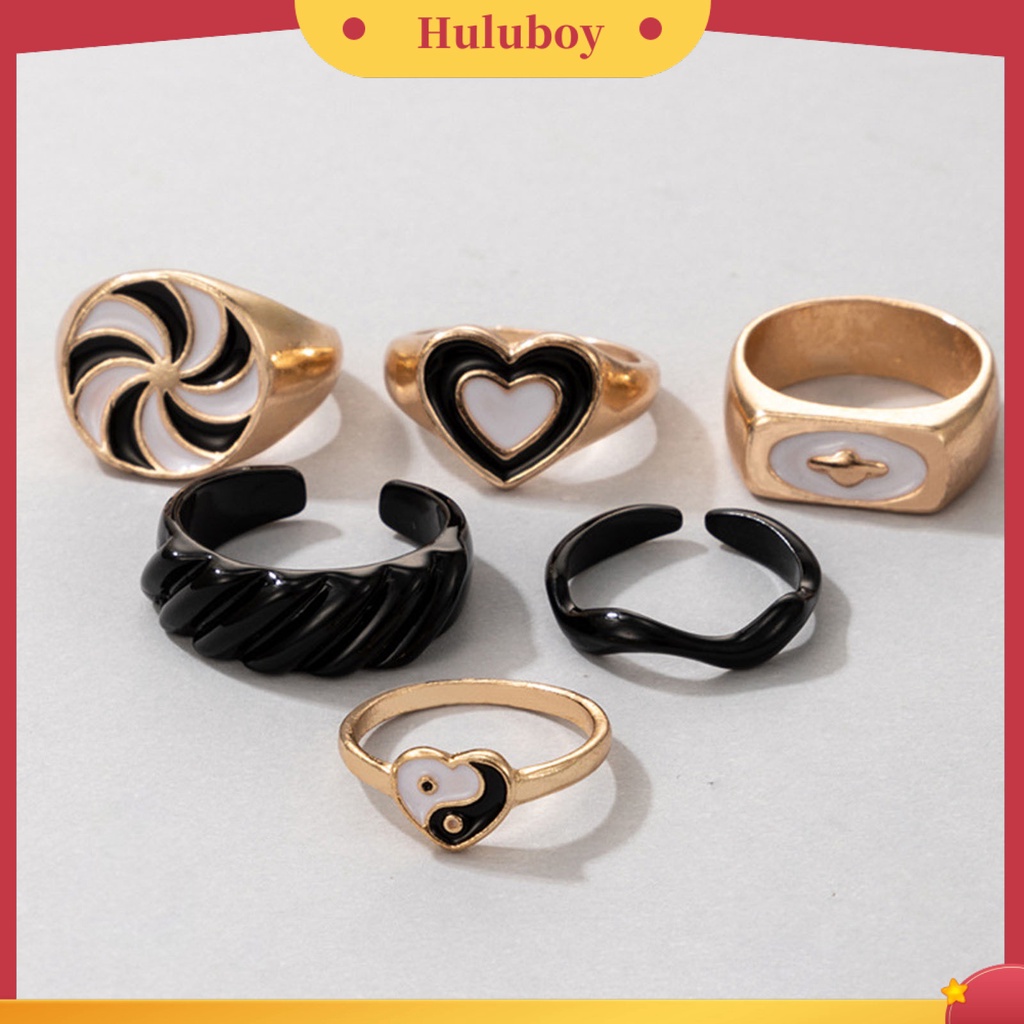 Hu Hu Hu Hu Hu Alat Bantu Pasang Kacamata♡ 6pcs / Set Cincin Model Terbuka Desain Kincir Angin Hati Tai Chi Untuk Unisex