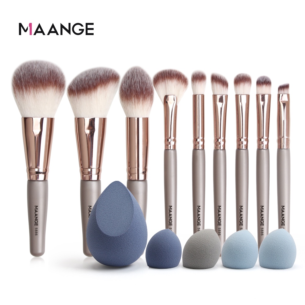 MAANGE 9Pcs/Set Make up Brushes Set Soft Fluffy Hair Brush Kit With 5Pcs Beauty Sponges Soft Multifunction Beauty Tool