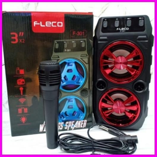 Speaker Bluetooth Portable Fleco F-301 Bonus Microphone Extra Bass Berkualitas/Sesuai Stok