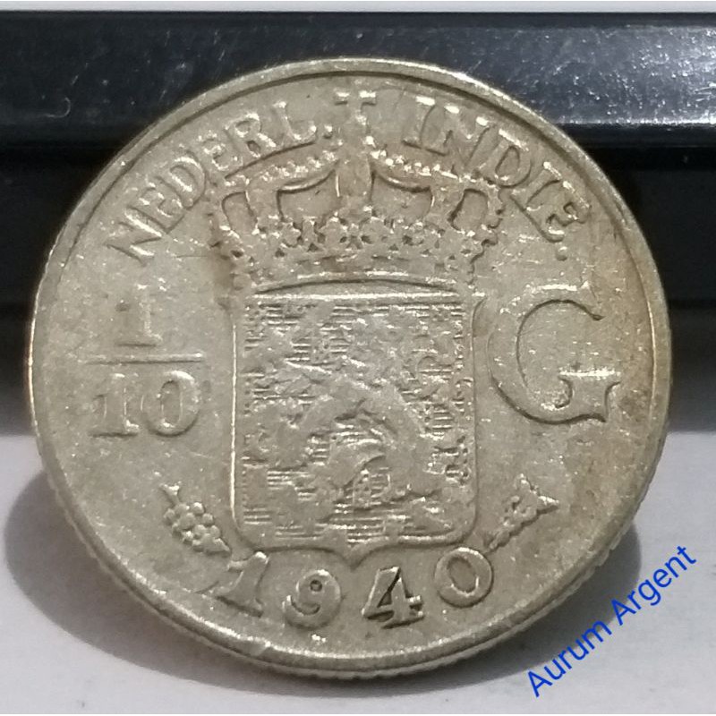 SC.24-- 1 PC KOIN PERAK KUNO ASLI 1/10 GULDEN NEDERL INDIE TH 1940. -- SILVER COIN --