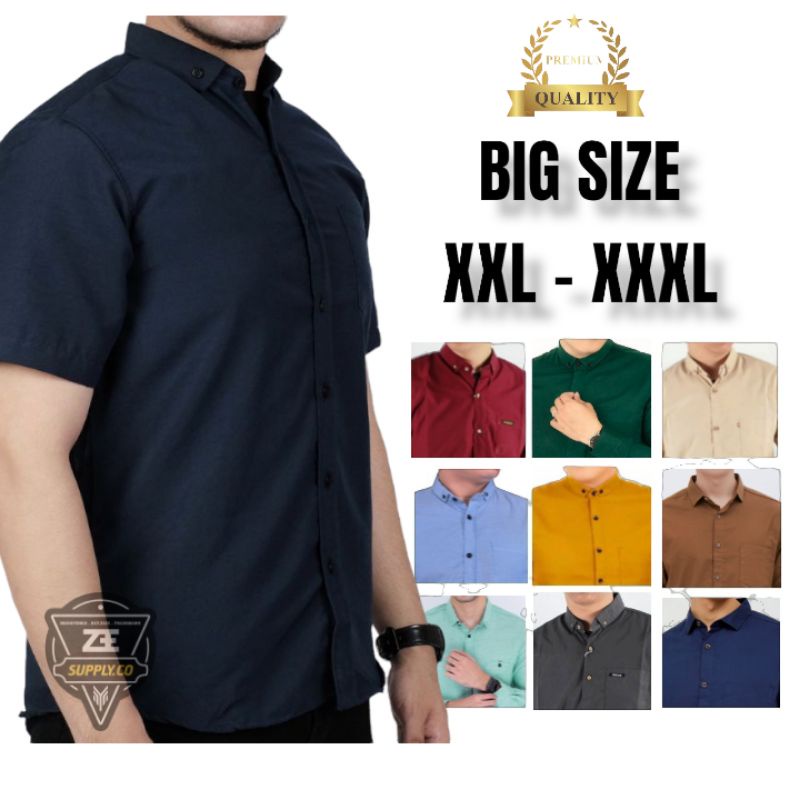 XXL &amp; XXXL JUMBO BIG SIZE Kemeja Polos Pria KASUAL / FORMAL Cotton PREMIUM Lengan Pendek