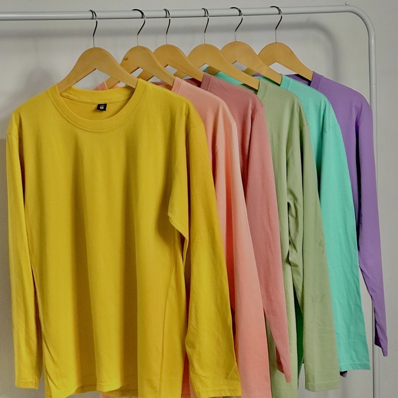 Kaos Polos  Lengan panjang – 100% Cotton, premium ,Warna Soft Mint, Peach, Ukuran S-XXXL MR OBLONG