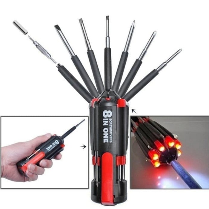 Obeng Multifungis 8 in one Multi-Screwdriver Torch Obeng Flashlight