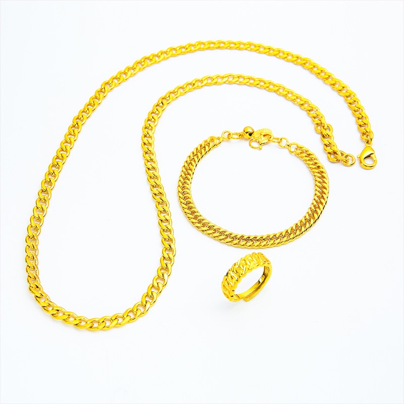 Set Perhiasan Gelang Kalung Cincin 24K Gaya Bangkok Untuk Pria