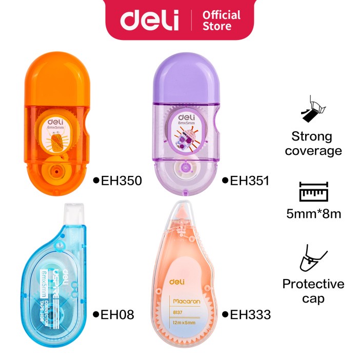 

TULIS-ALAT- DELI CORRECTION TAPE / TIP-X KERTAS 5MM*6M/8M/12M EH08 EH333 EH350 - 6M WARNA BIRU, 1