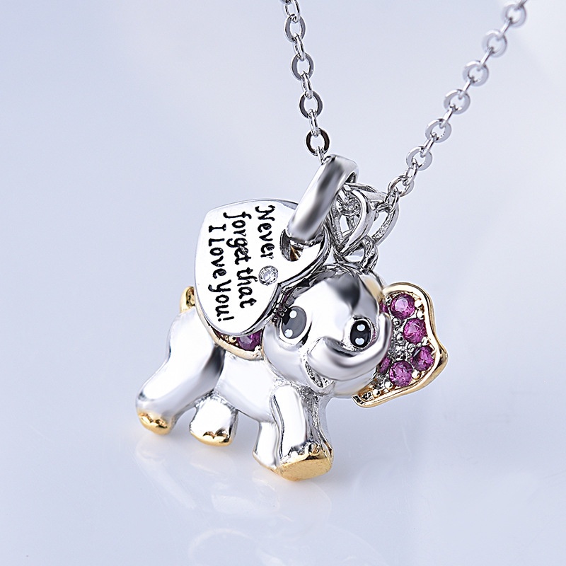 [Ready Stock]Fashion Love Heart-Shaped Animal Elephant Pendant Necklace