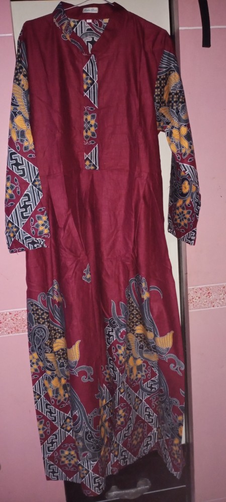 Gamis Batik Marun S M L Xl Xxl 3xl 4xl 5xl 6xl 7xl
