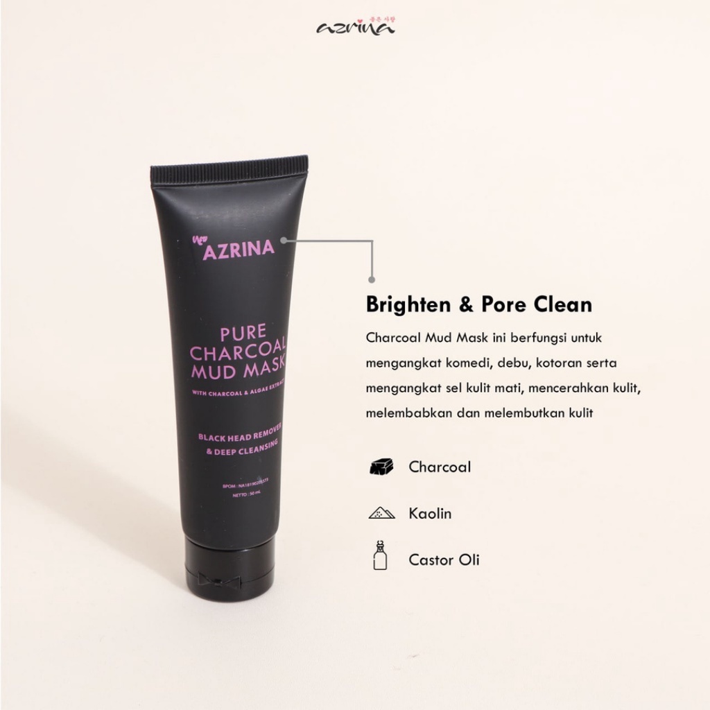 [ FREE GIFT ] Azrina Pure Charcoal Mud Mask and Acne Purifying Clay Mask - Masker 50ml