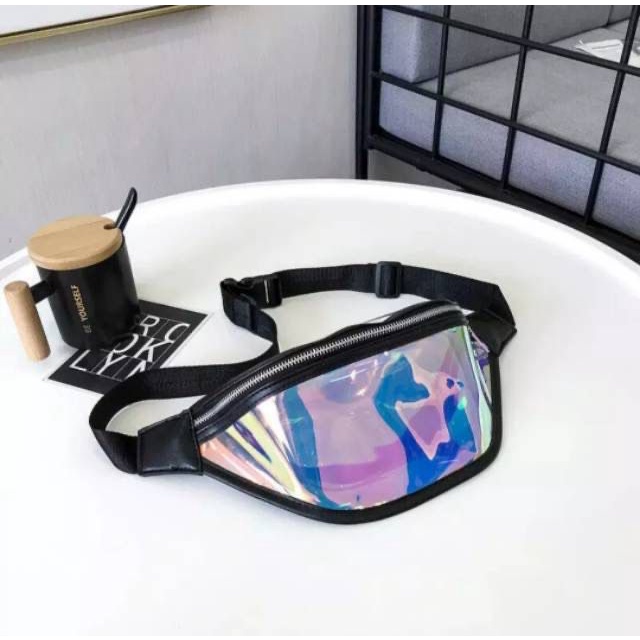 Promo Shopee 4.4 DF501 Bisa COD Waistbag HOLOGRAM CHUNG-CHAT Transparan Laser 3D kilau Tas Pinggang Hologram Murah