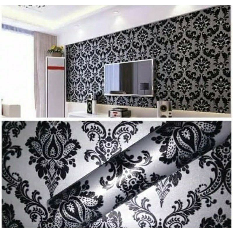 Wallpaper Dinding Motif Batik Hitam Ukir 9sd10mx45cm