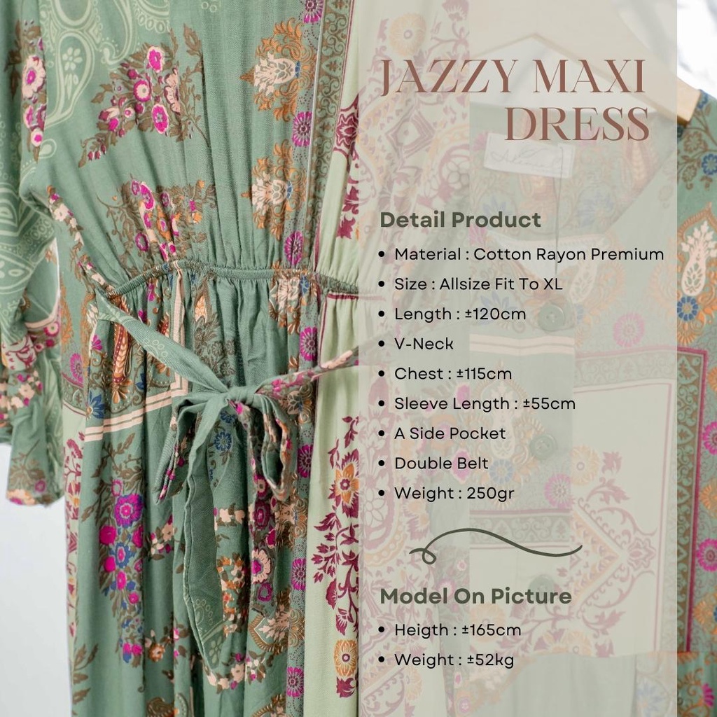 JAZZY Maxi Dress Rayon Premium By Ademin.Co | Daster Busui Terompet Semata Kaki