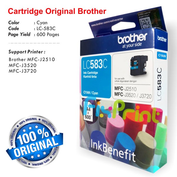 Cartridge Tinta Original Brother LC583BK LC583C LC583M LC583Y Printer MFC-J2510 MFC-J3520 MFC-J3720