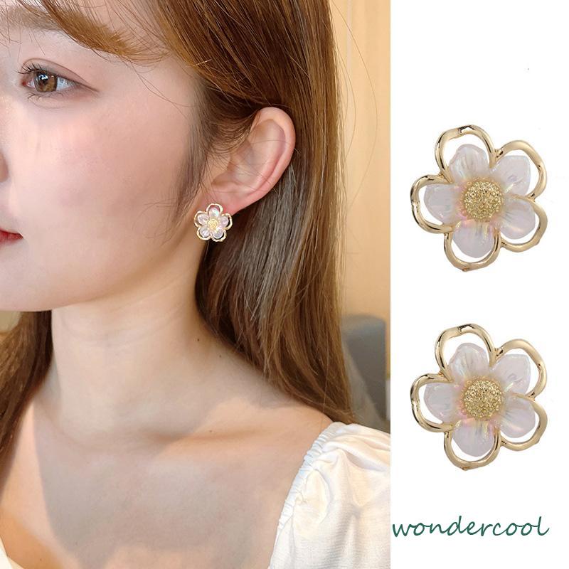 Simple Retro Super Fairy Double Layer Flower Earrings Wanita Anting Fashion Pribadi-Won