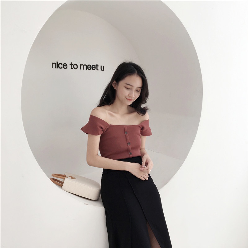 Victoria Baju Rajut/Tank Top Wanita Square Neck Tank Top Import Style Korea 4054