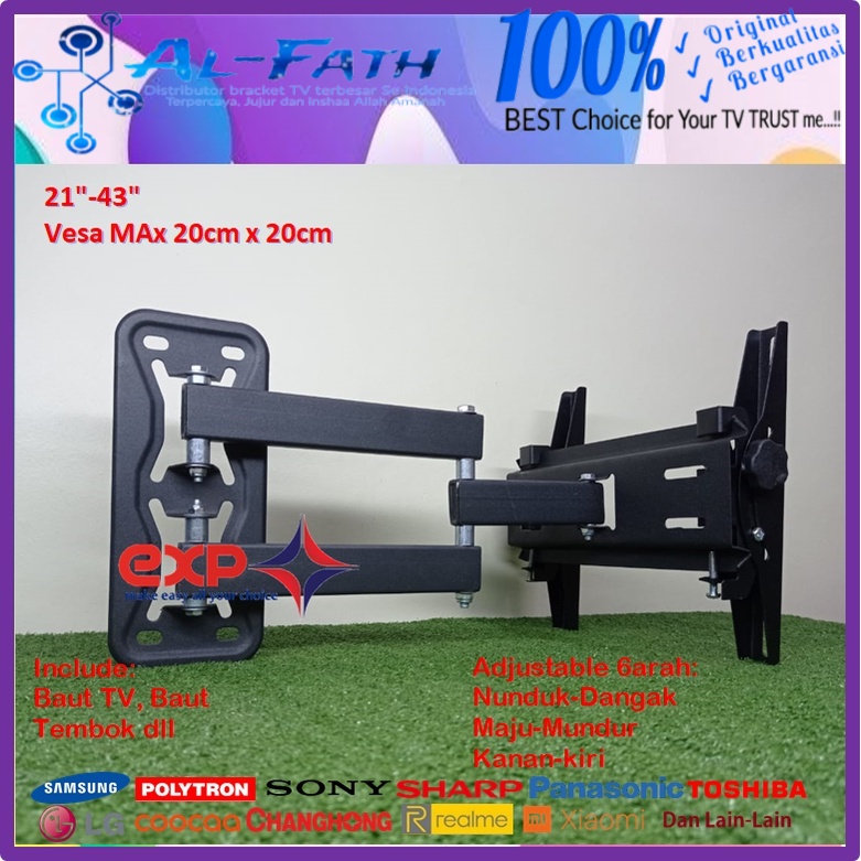 Bracket TV HISENSE 14 s/d 43 inch 6 ARAH FULL BESI SUPER KOKOH GARANSI 100% ORI