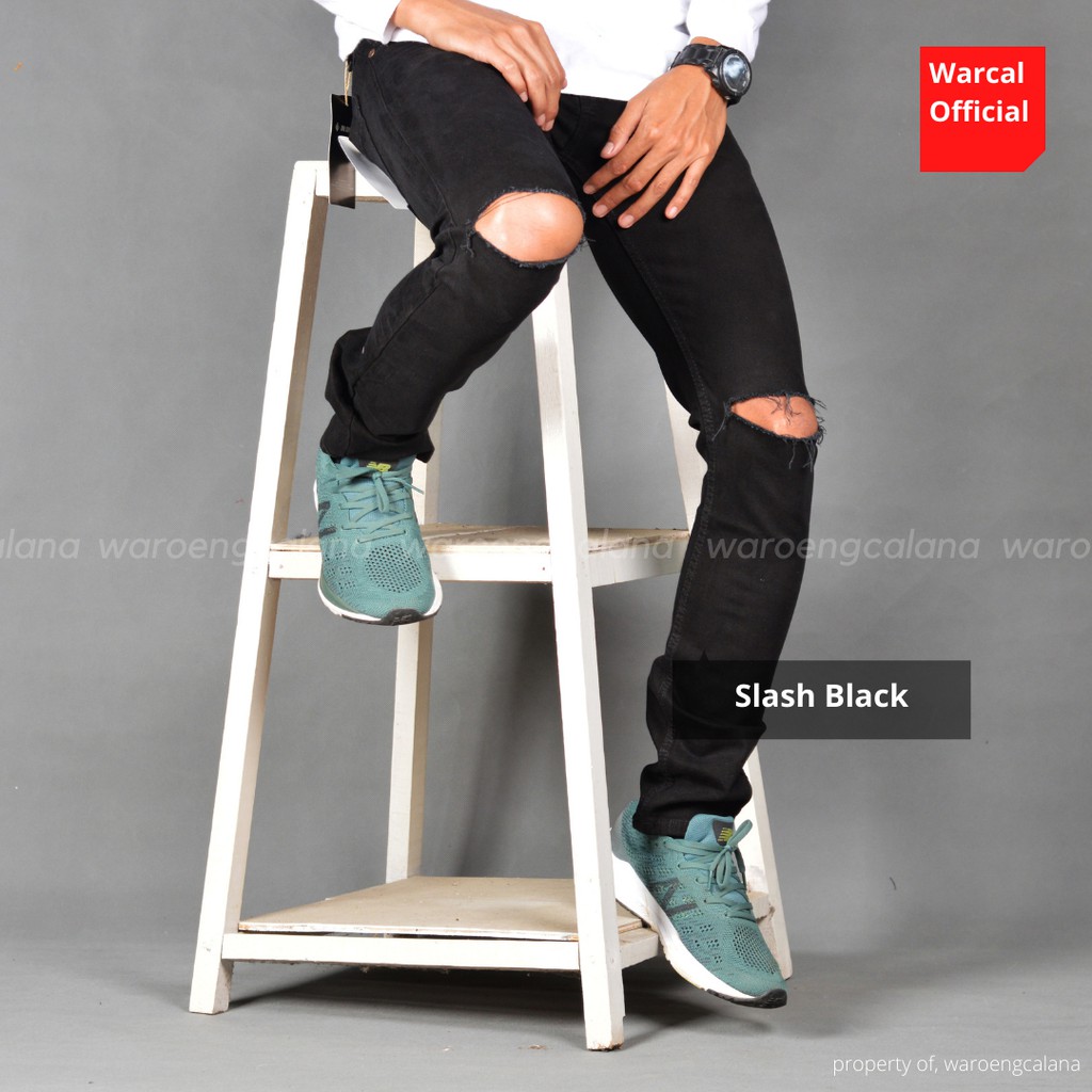 Celana Panjang Jeans Sobek Slash Black