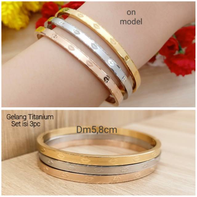 Gelang Titanium Premium Set isi 3pcs Gelang Stainless steel Anti karat anti alergi 010