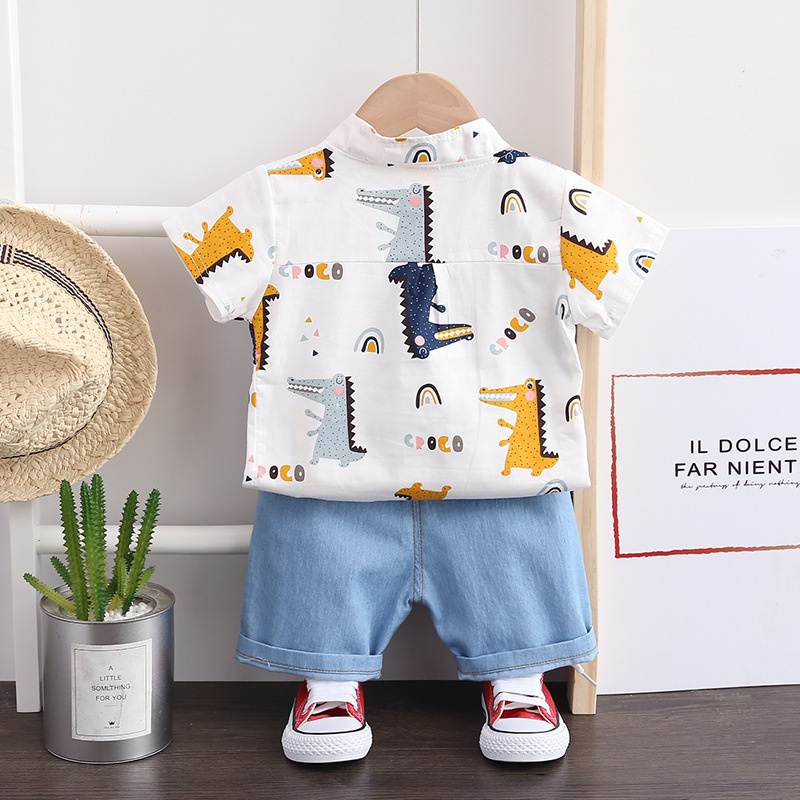 (6bln-4thn) COD Setelan Kemeja Anak Motif Dino Import / Kemeja Anak Lengan Pendek / Baju Anak Import / Kemeja Lengan Pendek Anak Import - KB19