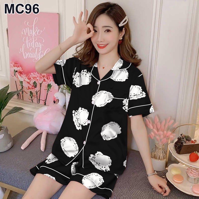 Bestfashions BAJU TIDUR PIYAMA PAJAMAS Pp DEWASA WAMITA motif HK Shopping 2w - bahan KATUN JEPANG-hp polakot hitam