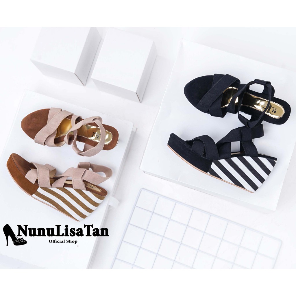 NunuLisaTan - Termurah 2 Warna Sepatu Hak Wedges Wanita Casual Santai Pesta Blaster