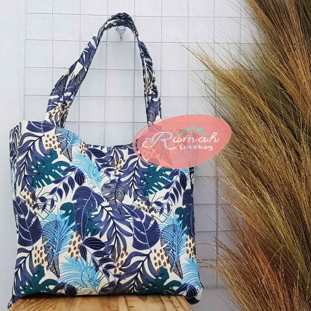 Baggy Tote Bag Nudie Motif Kanvas Mostela Biru