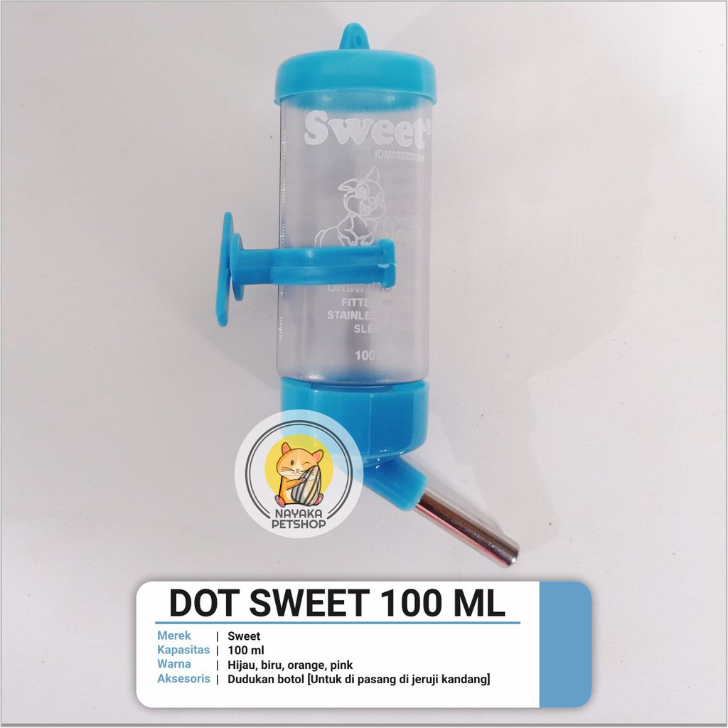 Sweet 100 ml Dot Botol Tempat Minum Hewan Hamster Tupai Bajing Gerbil Sugar Glider Tikus