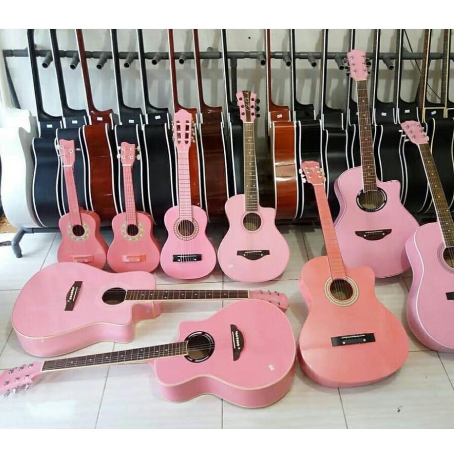 GITAR AKUSTIK CUSTOM PINK UNTUK PEMULA