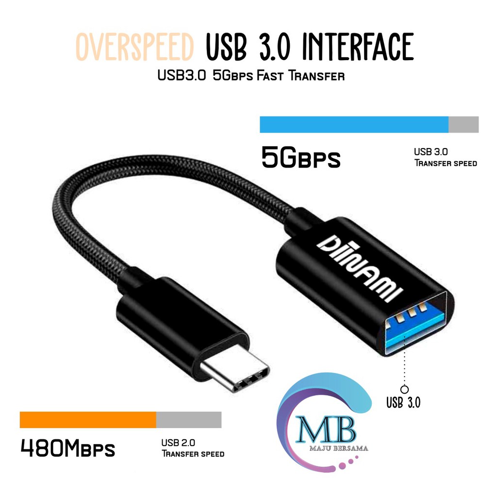 BM074 Kabel otg DIINAMI micro dan tipe c usb fast translit data anti lelet bahan metal usb 3.0 MB2032