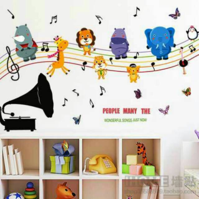 Wallsticker Animal Melody/ dekorasi rumah/ kamar anak/ edukasi/ stiker dinding/ nada/ musik/ note