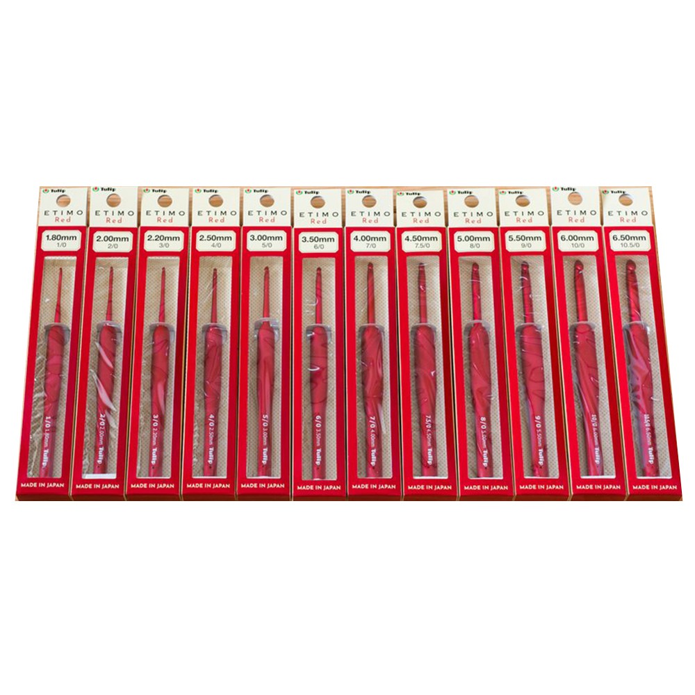 Hakpen (Alat/Jarum Rajut) Tulip ETIMO RED Crochet Hooks With Cushion Grip Ukuran 1-10.5 - PCS