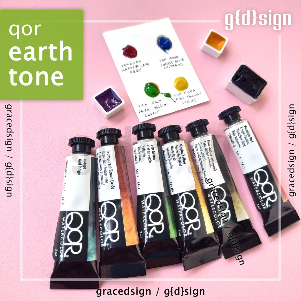 

Set 6 pcs - QoR Watercolor Earth - Share Tube Cat Air Hand Poured Dot Card Mini Pan Half Pan