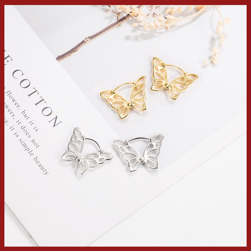 Anting Tusuk Model Kupu-Kupu Hollow 18K Untuk Wanita U1063