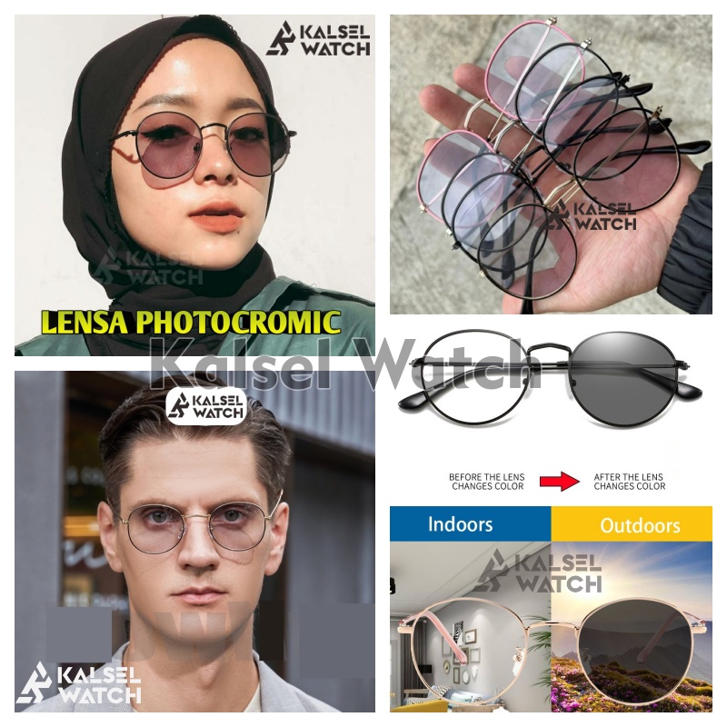 Kacamata Frame Photochromic + Antiradiasi 2 In 1 Retro Vintage Wanita Pria Lensa Berubah Warna Hitam Pure Stainless Korean Square Fashion Polarized Uv 400 Kaca Mata Fotokromik Korea / Anti Radiasi 2 In 1 Potokromik Photochromic Fotocromic Potocromic FTK3