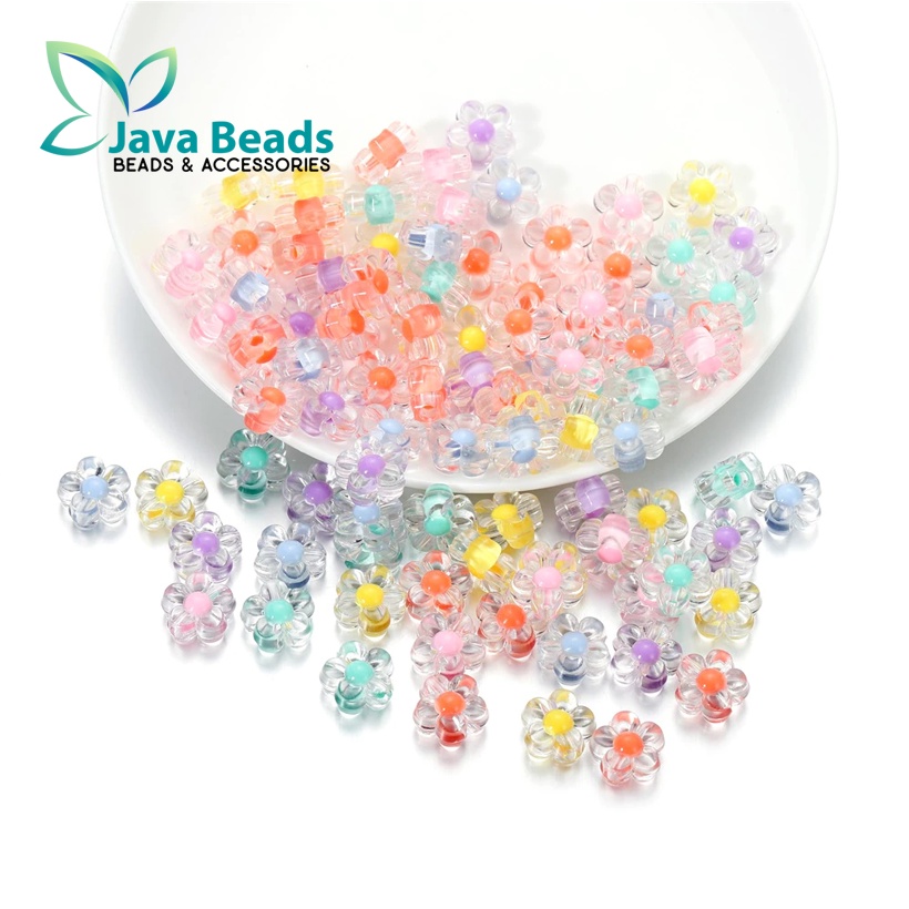 20 Pcs Manik Manik Mote Bunga Clear Inside Colour Beads