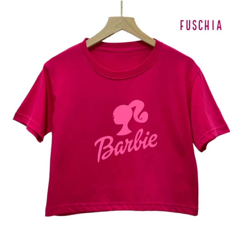 Crop top polos katun combed 30s motif kepala BARBIE