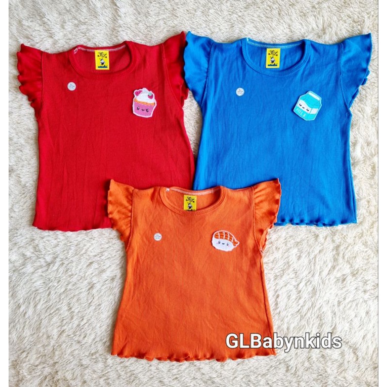 Ruffle Top Atasan Blus Anak Perempuan Bordir Best Seller All Size 1-2 Tahun Bahan Rib SNI