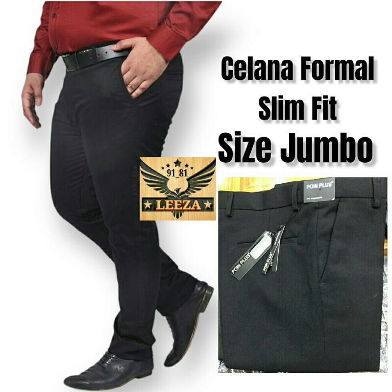 Leeza_9181/ Celana Kerja Formal Celana Kantor Pria Celana Jumbo Slimfit (Hitam/ 42 - 49)