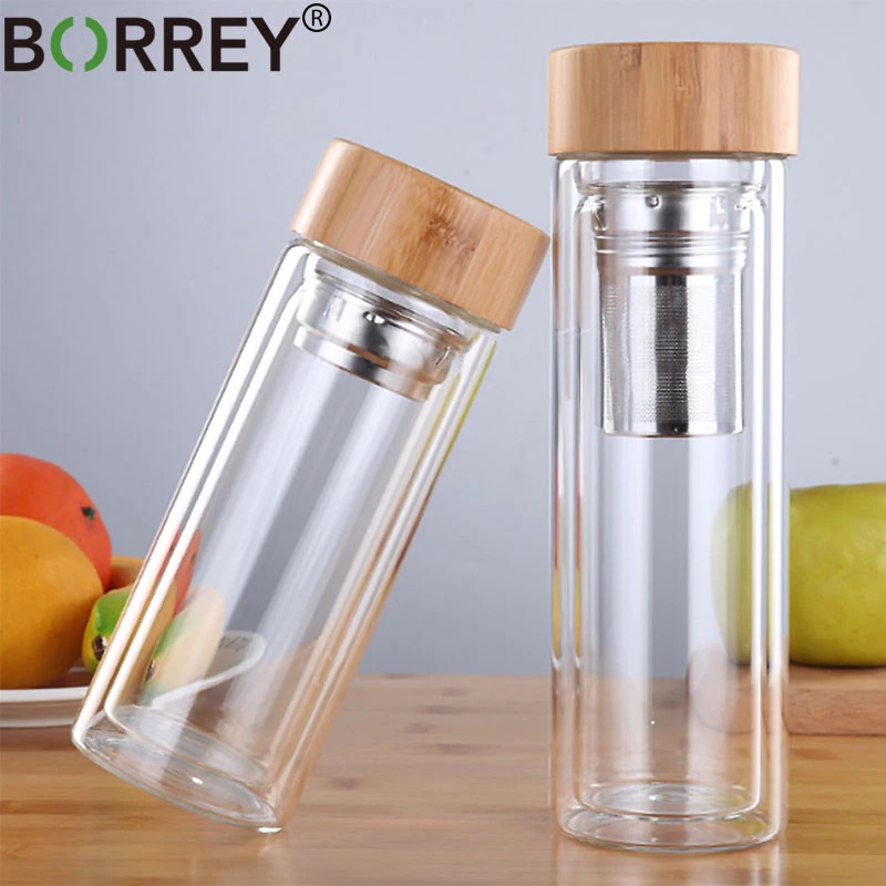 BORREY Botol Minum Kaca Tea Infuser Glass Bottle 450 ml - BR-029