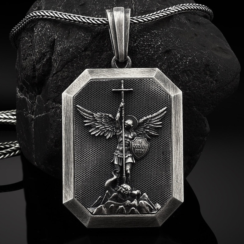 Vintage Men's 316L Stainless Steel Archangel Saint Michael Pendant Necklace Saint Michael Amulet Jewelry