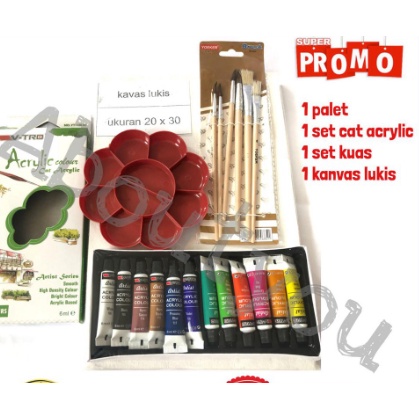 

PAKET LUKIS KOMPLIT 4 in 1 KANVAS Besar Cat Akrilik