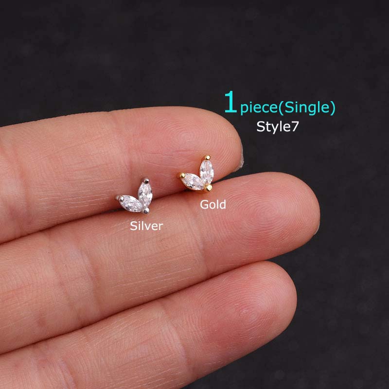 1 Pc Stainless Steel Helix Pinna Anting Tragus Tulang Rawan Piercing 16G Dengan Zirkon