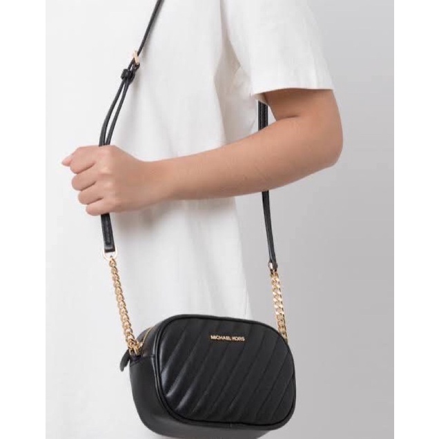 MK rose oval crssbody black ghw