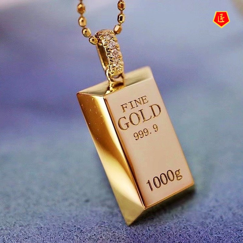 [Ready Stock]18K Gold Small Gold Bar Shape Pendant Elegant Simple and Fashionable