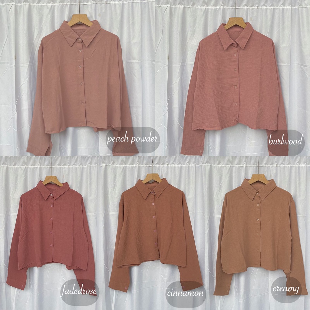 BAJU KEMEJA ATASAN BLOUSE WANITA HANIN CROP / KEMEJA CROP / KEMEJA LENGAN PANJANG